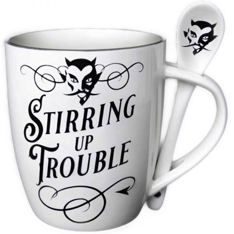 Porcelain 'Stirring up Trouble' Mug and Spoon Set