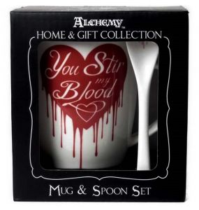 Porcelain 'You Stir My Blood' Mug and Spoon Set