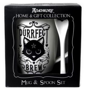 Porcelain 'Purrfect Brew' Mug and Spoon Set