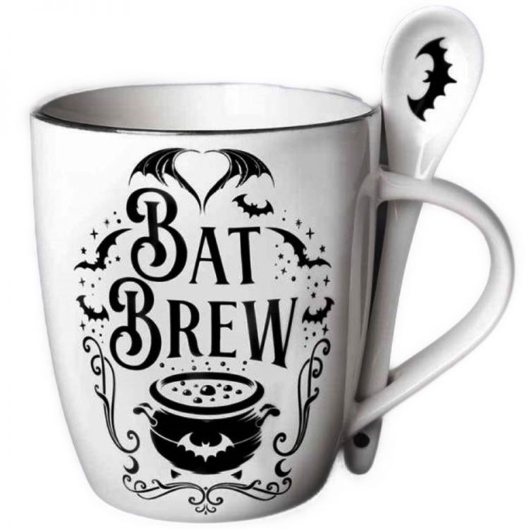 Porcelain 'Bat Brew' Mug and Spoon Set