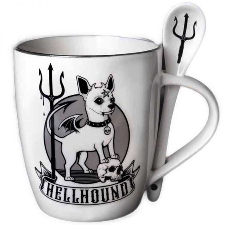 Porcelain 'Hellhound' Mug and Spoon Set