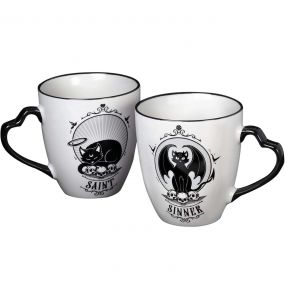 Lot de deux Tasses Double Face 'Saint & Sinner' en Porcelaine