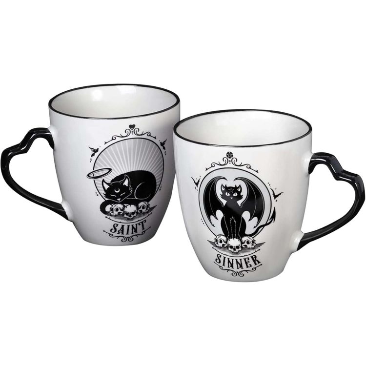 Porcelain 'Saint & Sinner' Double Sided Couple Mug Set