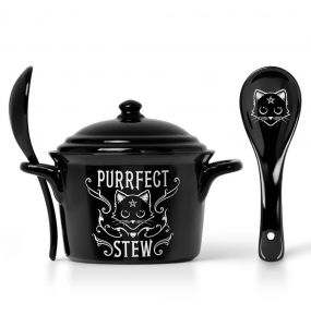 Black 'Purrfect Stew' Bowl and Spoon Set
