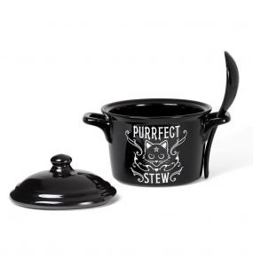 Black 'Purrfect Stew' Bowl and Spoon Set