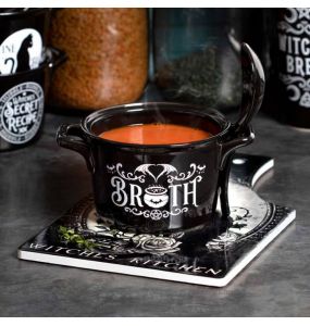 Black Porcelain 'Bat Broth' Bowl and Spoon Set