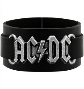 Black AC/DC Logo Leather Wriststrap