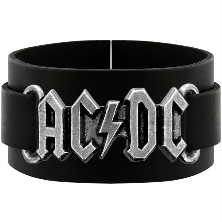 Black AC/DC Logo Leather Wriststrap