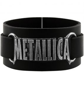 Black Metallica Logo Leather Wriststrap