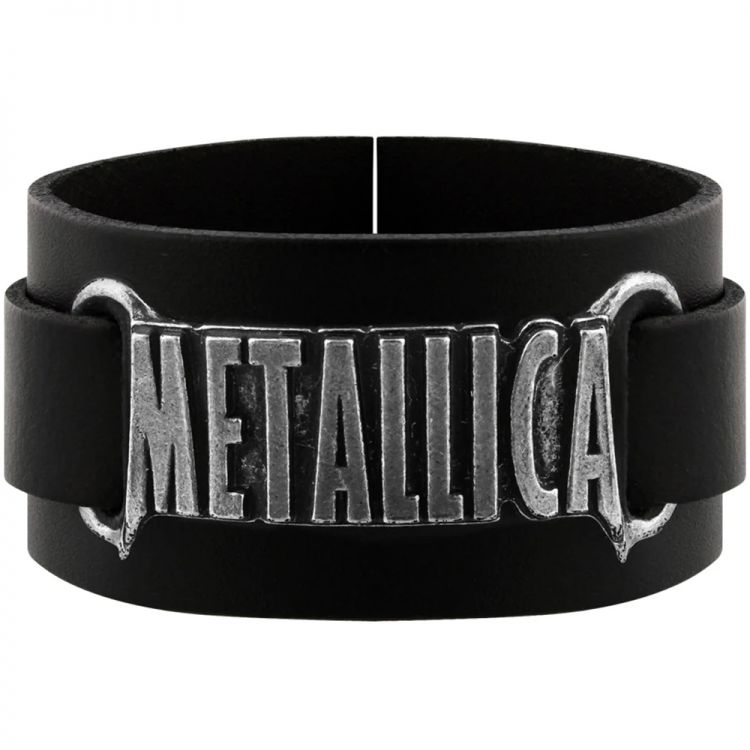 Black Metallica Logo Leather Wriststrap