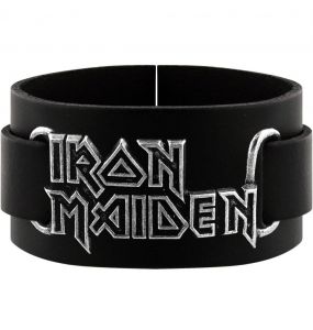 Black Iron Maiden Logo Leather Wriststrap