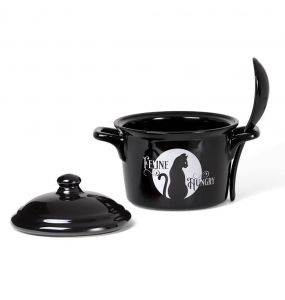 Black 'Feline Hungry' Bowl and Spoon Set