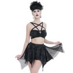 Balck 'Pentagram' Embossed Camisole Swimsuit Set