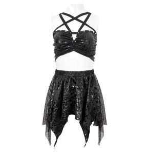 Balck 'Pentagram' Embossed Camisole Swimsuit Set