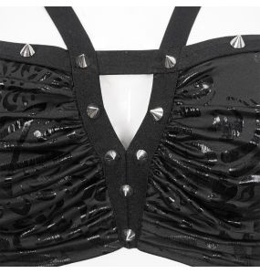 Balck 'Pentagram' Embossed Camisole Swimsuit Set