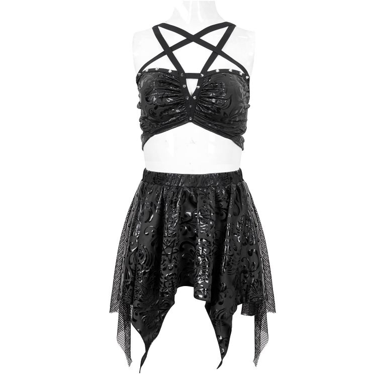 Balck 'Pentagram' Embossed Camisole Swimsuit Set