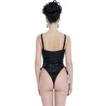 Balck 'Pentagram' Embossed Strappy One-Piece Swimsuit