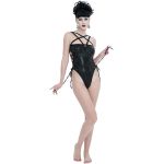 Balck 'Pentagram' Embossed Strappy One-Piece Swimsuit