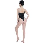 Balck 'Pentagram' Embossed Strappy One-Piece Swimsuit