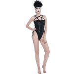 Balck 'Pentagram' Embossed Strappy One-Piece Swimsuit