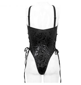 Balck 'Pentagram' Embossed Strappy One-Piece Swimsuit