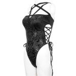 Balck 'Pentagram' Embossed Strappy One-Piece Swimsuit