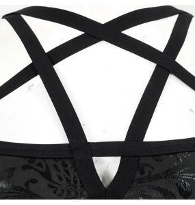 Balck 'Pentagram' Embossed Strappy One-Piece Swimsuit