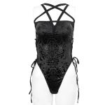 Balck 'Pentagram' Embossed Strappy One-Piece Swimsuit