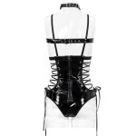 Black Faux Leather and Mesh 'Amelie' Sexy Bodysuit