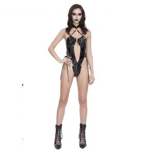 Body Sexy 'Kaethe' en Simili Cuir Verni Noir