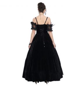 Longue Robe 'Liuva' en Dentelle et Velours Noirs