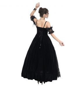 Longue Robe 'Liuva' en Dentelle et Velours Noirs