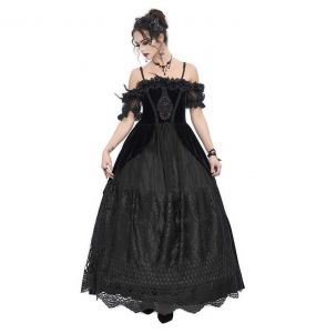 Longue Robe 'Liuva' en Dentelle et Velours Noirs