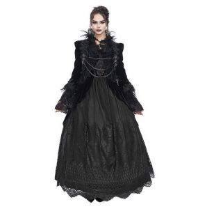 Longue Robe 'Liuva' en Dentelle et Velours Noirs