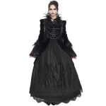 Longue Robe 'Liuva' en Dentelle et Velours Noirs