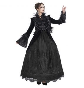 Longue Robe 'Liuva' en Dentelle et Velours Noirs