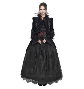 Longue Robe 'Liuva' en Dentelle et Velours Noirs