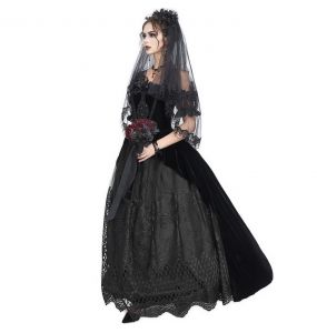 Black Velvet & Lace 'Liuva' Long Wedding Dress