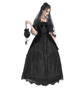 Black Velvet & Lace 'Liuva' Long Wedding Dress