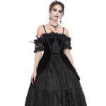 Longue Robe 'Liuva' en Dentelle et Velours Noirs