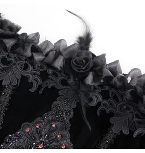 Longue Robe 'Liuva' en Dentelle et Velours Noirs