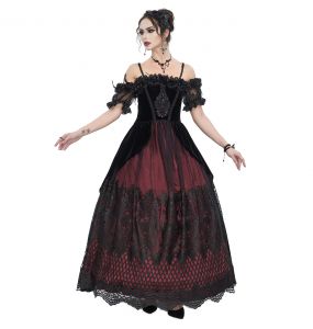 Longue Robe 'Liuva' Noire et Bordeaux en Dentelle et Velours