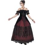 Longue Robe 'Liuva' Noire et Bordeaux en Dentelle et Velours