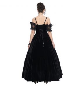 Black Velvet Burgundy 'Liuva' Long Wedding Dress