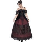 Longue Robe 'Liuva' Noire et Bordeaux en Dentelle et Velours