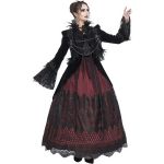 Longue Robe 'Liuva' Noire et Bordeaux en Dentelle et Velours