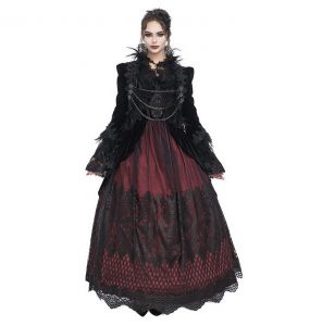 Longue Robe 'Liuva' Noire et Bordeaux en Dentelle et Velours