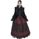 Longue Robe 'Liuva' Noire et Bordeaux en Dentelle et Velours