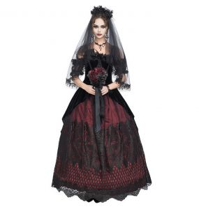 Black Velvet Burgundy 'Liuva' Long Wedding Dress