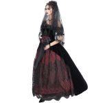 Longue Robe 'Liuva' Noire et Bordeaux en Dentelle et Velours